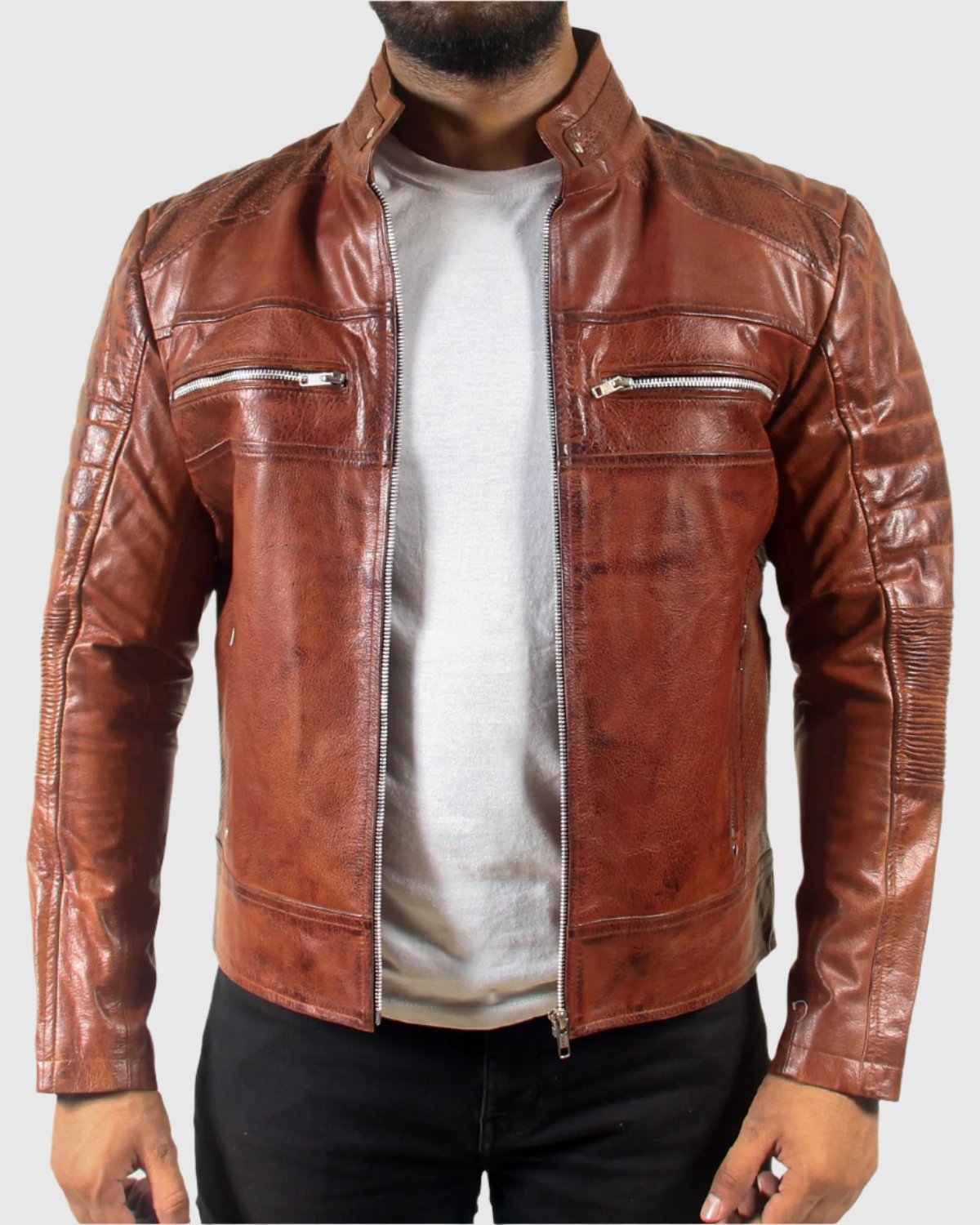 Mens Padded Motorcycle Cafe Racer Black Leather Jacket
Premium Quality Material
Elegant Design
Ample Storage with Zipper Pockets
Protection with High-Quality Armor
Comfortable Fit with Zipper Closure