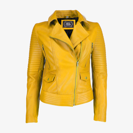 Women Asymmetrical Zip-up Leather Jacket
