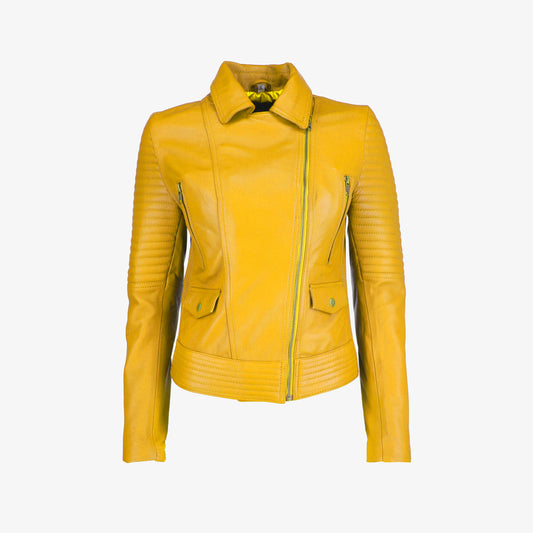 Women Asymmetrical Zip-up Leather Jacket