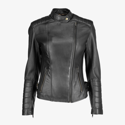 Women Asymmetrical Biker Zip-up Leather Jacket