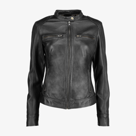 Women Shoulder Pad Leather Jacket