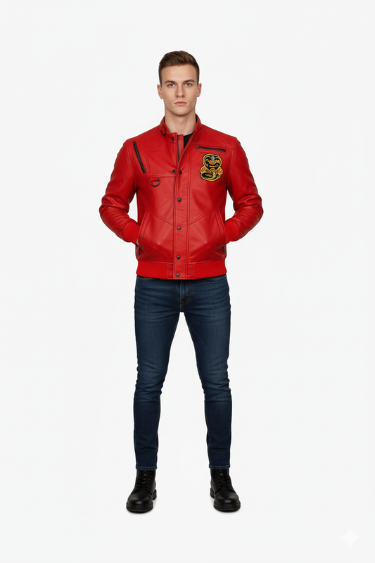 Cobra Kai Red Leather Bomber Jacket: Martial Arts Outerwear