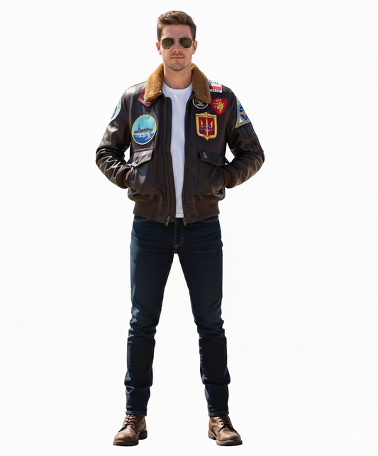 Men's Maverick Leather Top Gun Bomber Jacket