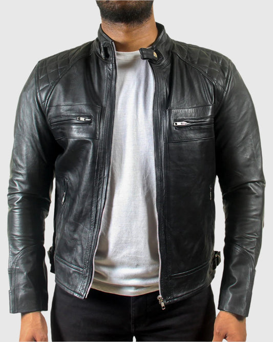 Mens Classic Padded Motorcycle Leather Jacket