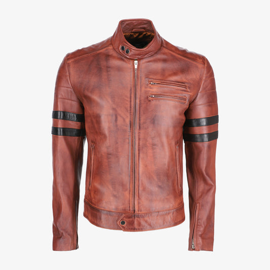 Mens Black Stripe Brown Leather Jacket