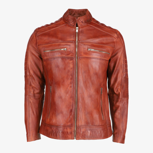 Mens Cafe Racer Brown Leather Jacket