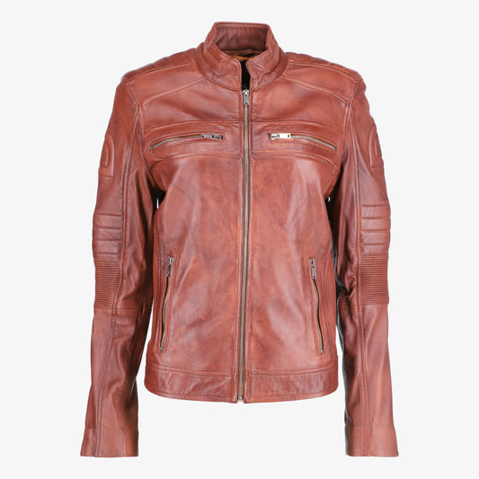 Women Cafe Racer Brown Leather Jacket