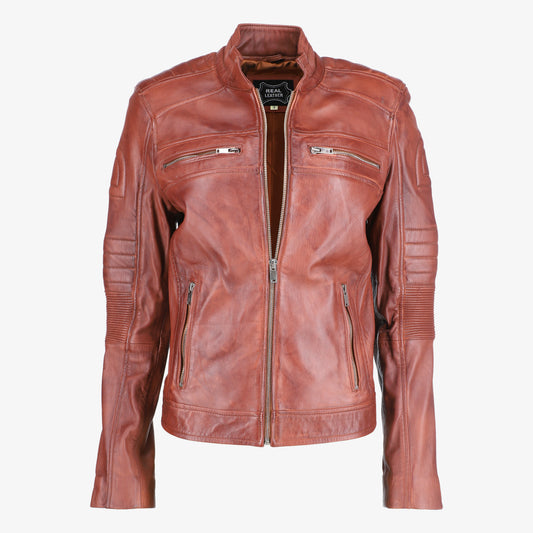 Women Cafe Racer Brown Leather Jacket