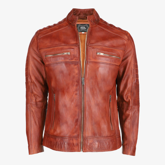 Mens Cafe Racer Brown Leather Jacket