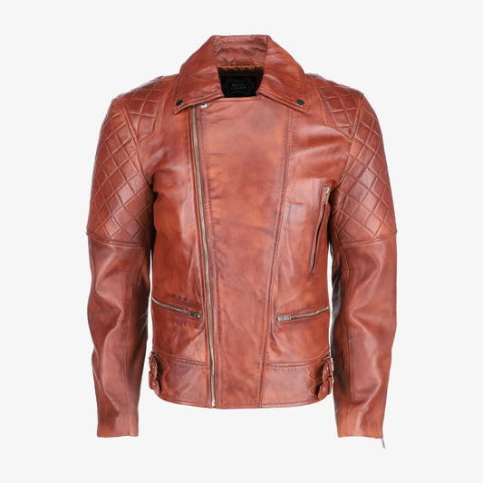 Mens Diamond Quilted Brown Leather Jacket