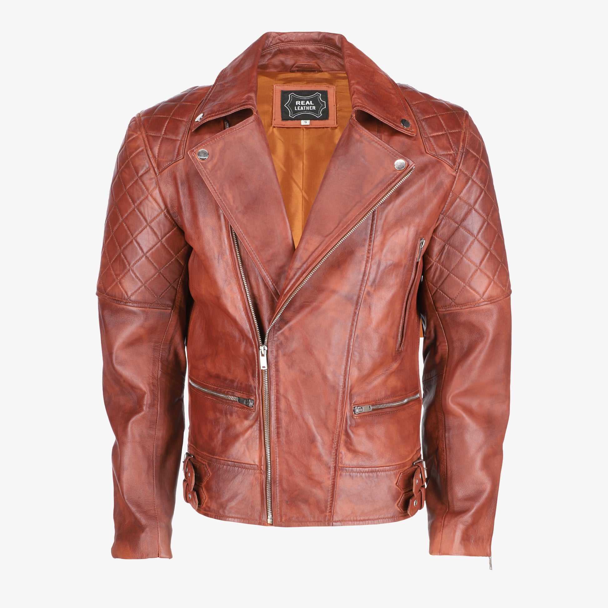 Mens Diamond Quilted Brown Leather Jacket