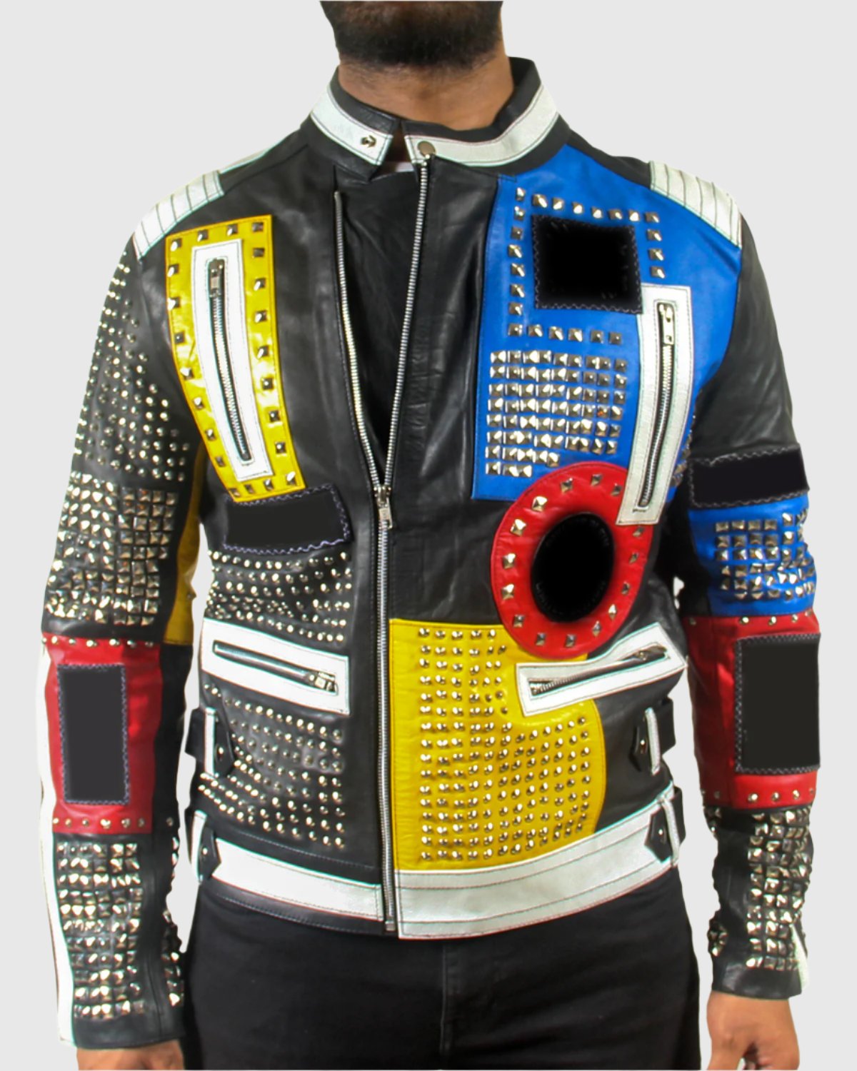 Mens Multi Color Studded Jacket

High-quality leather
Unleash Your Inner Rebel
Comfort Meets Style
Practical and Stylish
Multi Color Studded style
Relaxed fit
Premium Quality Craftsmanship