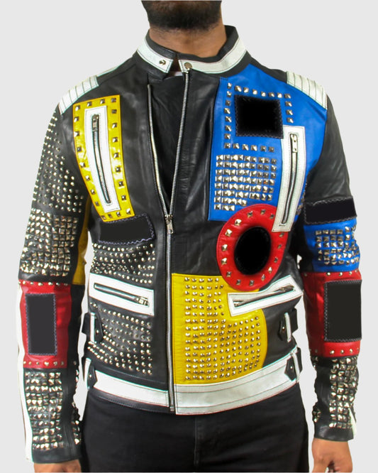 Mens Multi Color Studded Jacket

High-quality leather
Unleash Your Inner Rebel
Comfort Meets Style
Practical and Stylish
Multi Color Studded style
Relaxed fit
Premium Quality Craftsmanship
