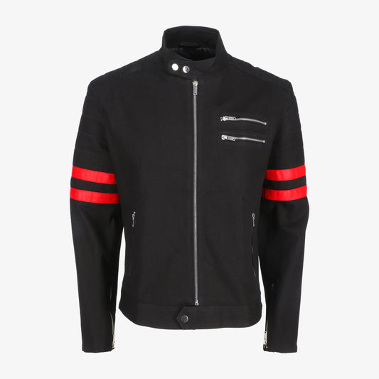 Mens Red Stripe Black Denim Jacket