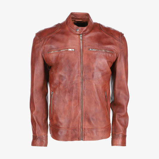 Mens Shoulder Pad Brown Leather Jacket