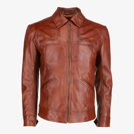 Mens Trucker Brown Leather Jacket