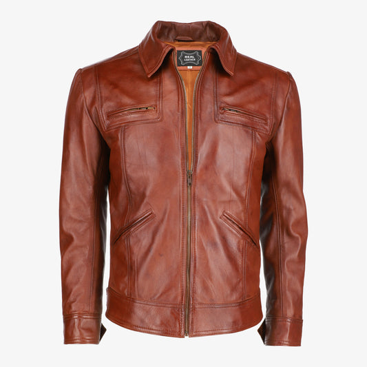 Mens Trucker Brown Leather Jacket