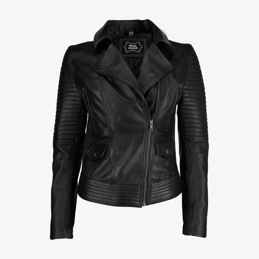 Women Asymmetrical Zip-up Leather Jacket