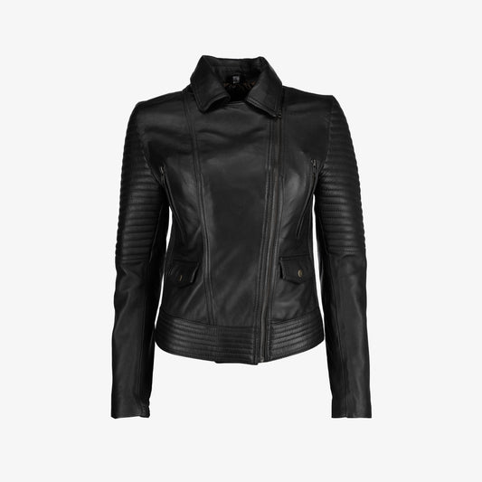 Women Asymmetrical Zip-up Leather Jacket