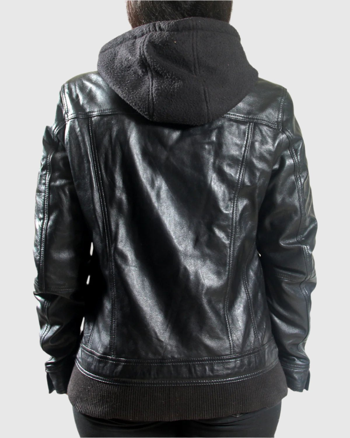 Women Trucker Removable Hood Leather Jacket