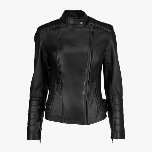 Women Asymmetrical Biker Zip-up Leather Jacket