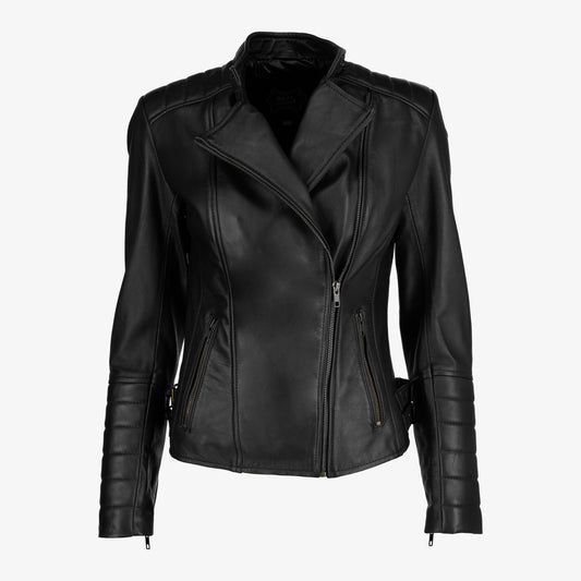 Women Asymmetrical Biker Zip-up Leather Jacket