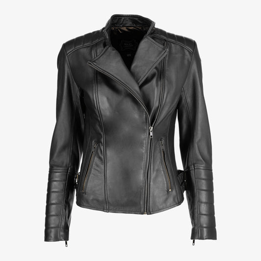 Women Asymmetrical Biker Zip-up Leather Jacket
