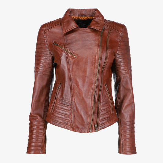 Women Asymmetrical Biker Brown Leather Jacket