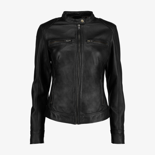 Women Shoulder Pad Leather Jacket