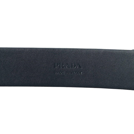 Prada Navy Blue Saffiano Leather Belt with Silver Belt Buckle 2CM046 Size 90 / 36